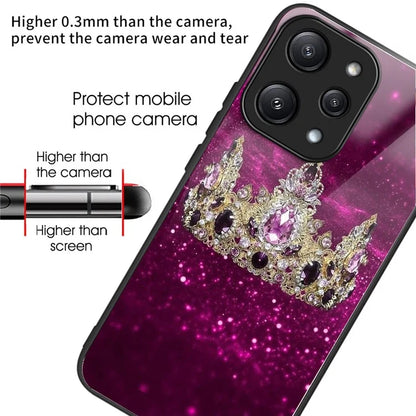For Xiaomi Redmi 12 5G (Global) Tempered Glass Case TPU Frame Protective Phone Cover Pattern Printing