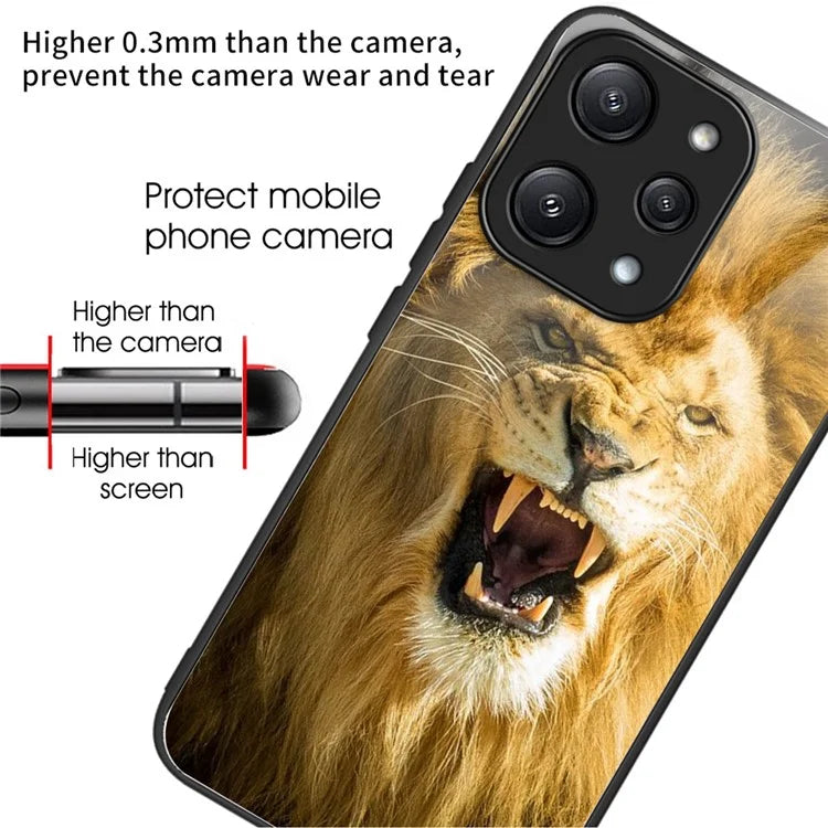 For Xiaomi Redmi 12 5G (Global) Tempered Glass Case TPU Frame Protective Phone Cover Pattern Printing