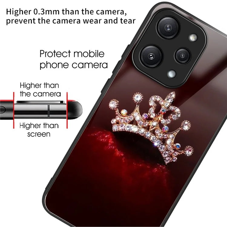 For Xiaomi Redmi 12 5G (Global) Tempered Glass Case TPU Frame Protective Phone Cover Pattern Printing