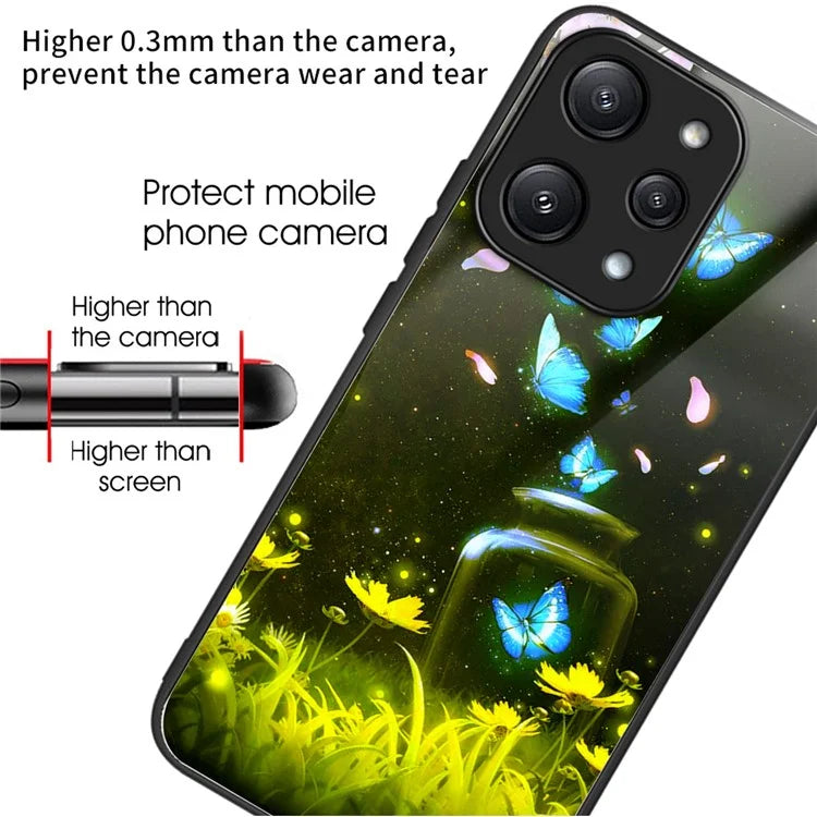 For Xiaomi Redmi 12 5G (Global) Tempered Glass Case TPU Frame Protective Phone Cover Pattern Printing