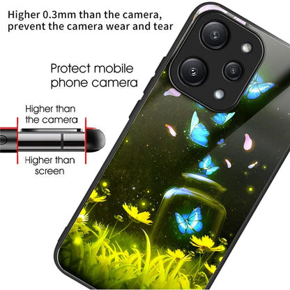 For Xiaomi Redmi 12 5G (Global) Tempered Glass Case TPU Frame Protective Phone Cover Pattern Printing