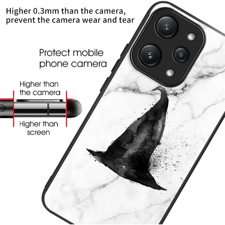 For Xiaomi Redmi 12 5G (Global) Tempered Glass Case TPU Frame Protective Phone Cover Pattern Printing