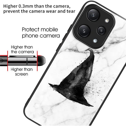 For Xiaomi Redmi 12 5G (Global) Tempered Glass Case TPU Frame Protective Phone Cover Pattern Printing