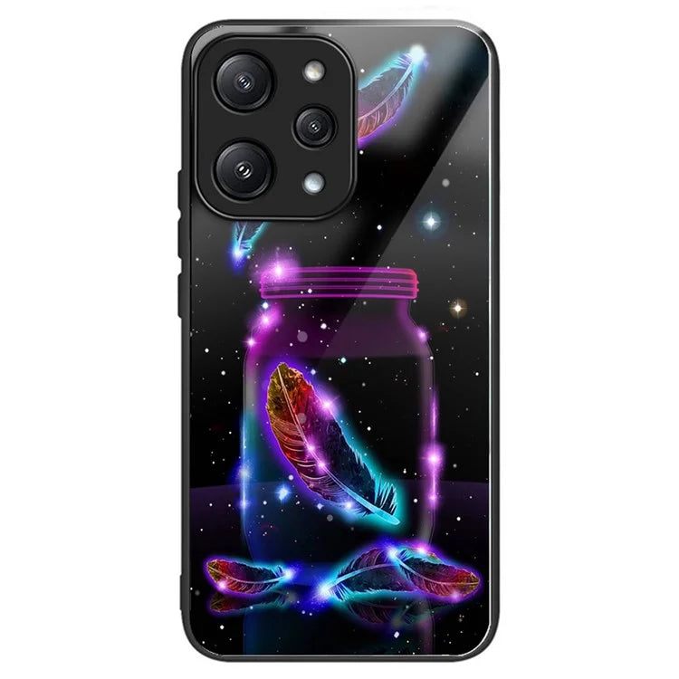 For Xiaomi Redmi 12 5G (Global) Tempered Glass Case TPU Frame Protective Phone Cover Pattern Printing