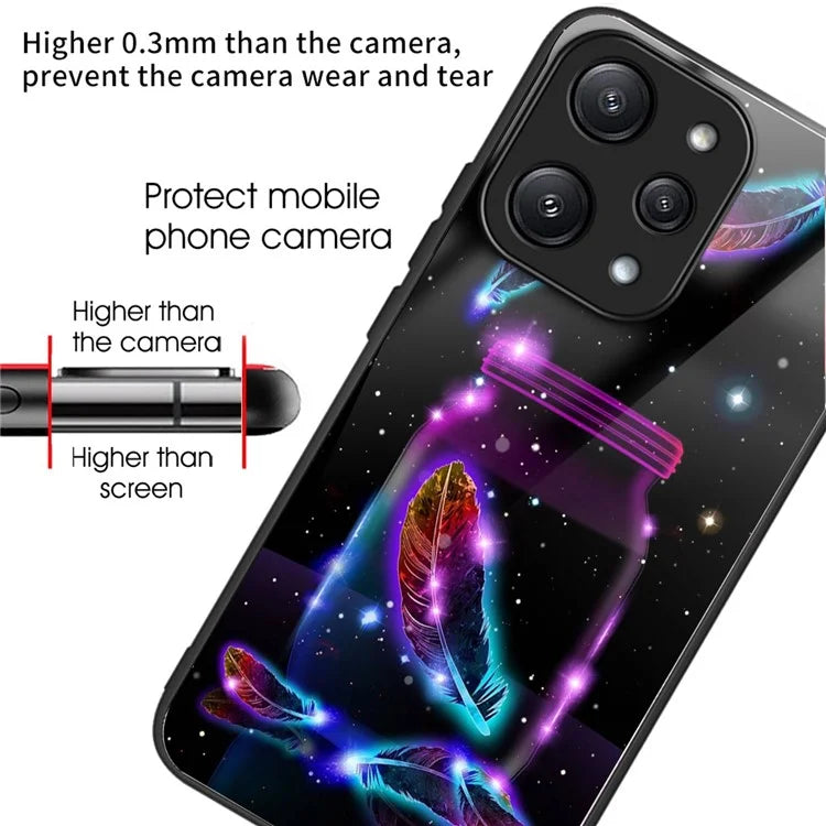 For Xiaomi Redmi 12 5G (Global) Tempered Glass Case TPU Frame Protective Phone Cover Pattern Printing