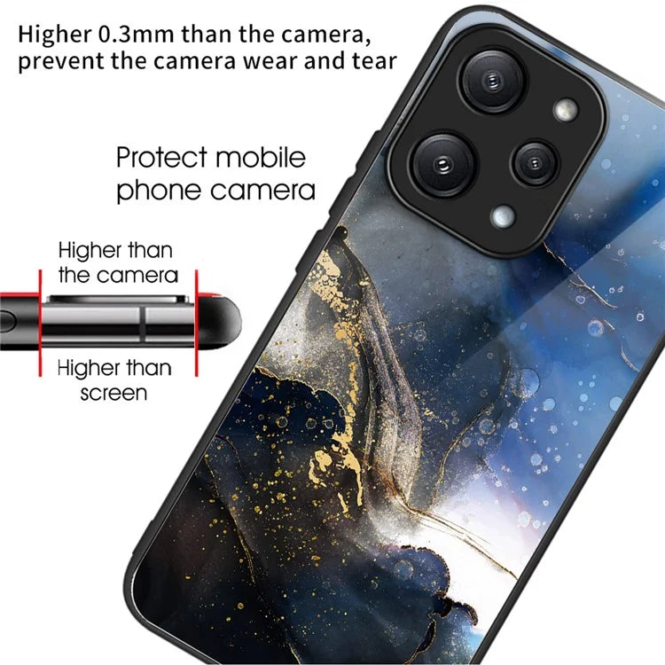 For Xiaomi Redmi 12 5G (Global) Tempered Glass Case TPU Frame Protective Phone Cover Pattern Printing