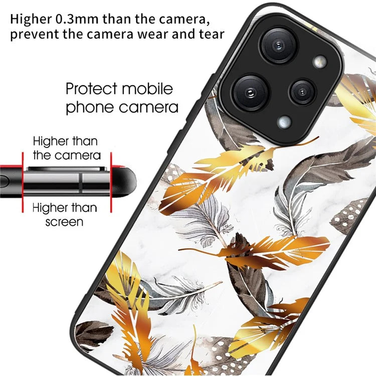 For Xiaomi Redmi 12 5G (Global) Tempered Glass Case TPU Frame Protective Phone Cover Pattern Printing
