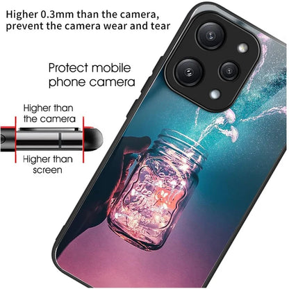 For Xiaomi Redmi 12 5G (Global) Tempered Glass Case TPU Frame Protective Phone Cover Pattern Printing