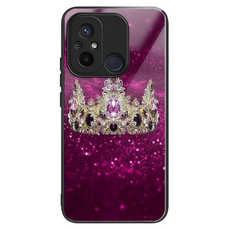 Phone Case for Xiaomi Redmi 12C 4G Resistant TPU+Tempered Glass Cover Pattern Design