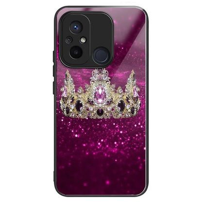 Phone Case for Xiaomi Redmi 12C 4G Resistant TPU+Tempered Glass Cover Pattern Design