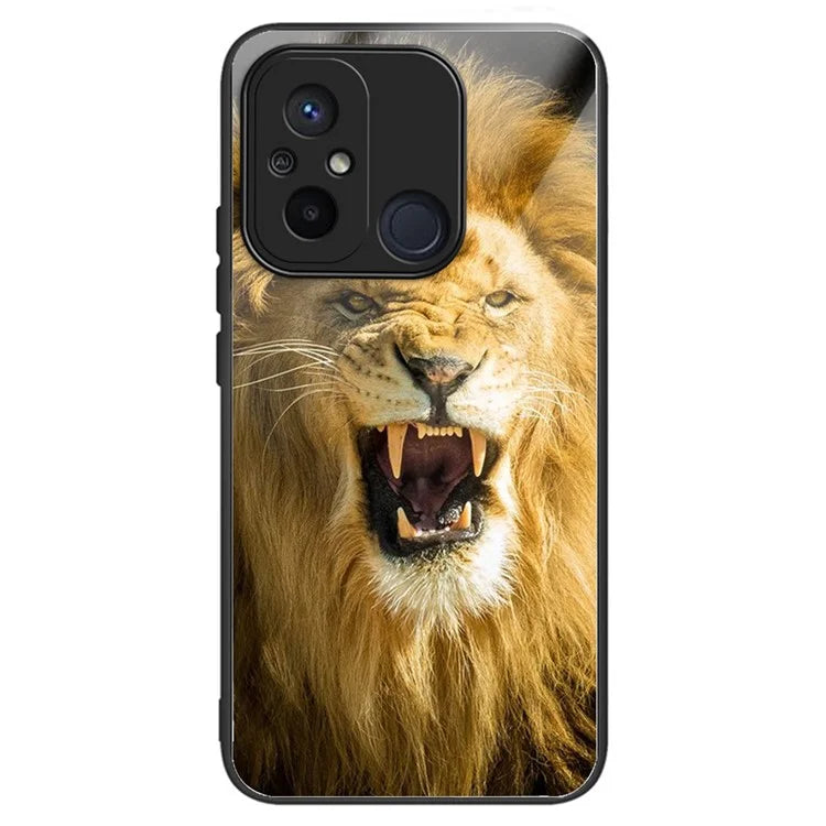 Phone Case for Xiaomi Redmi 12C 4G Resistant TPU+Tempered Glass Cover Pattern Design