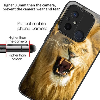 Phone Case for Xiaomi Redmi 12C 4G Resistant TPU+Tempered Glass Cover Pattern Design