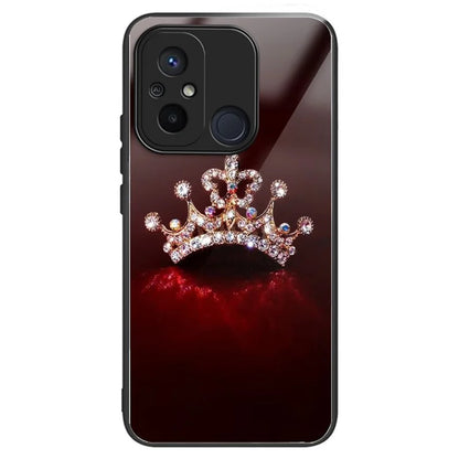 Phone Case for Xiaomi Redmi 12C 4G Resistant TPU+Tempered Glass Cover Pattern Design