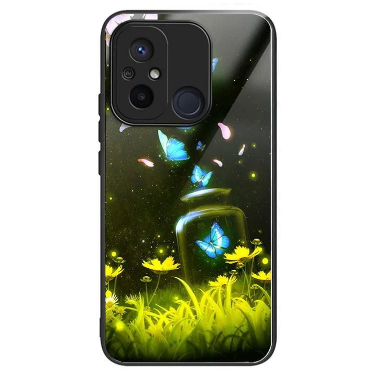 Phone Case for Xiaomi Redmi 12C 4G Resistant TPU+Tempered Glass Cover Pattern Design