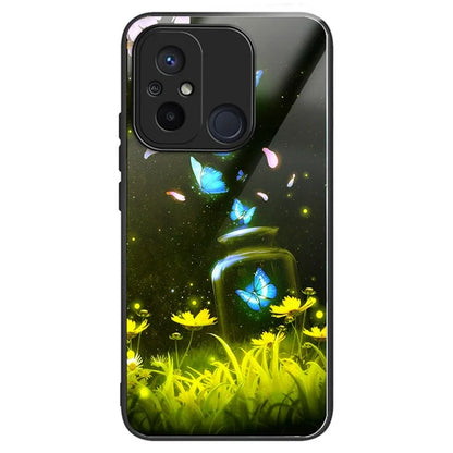 Phone Case for Xiaomi Redmi 12C 4G Resistant TPU+Tempered Glass Cover Pattern Design