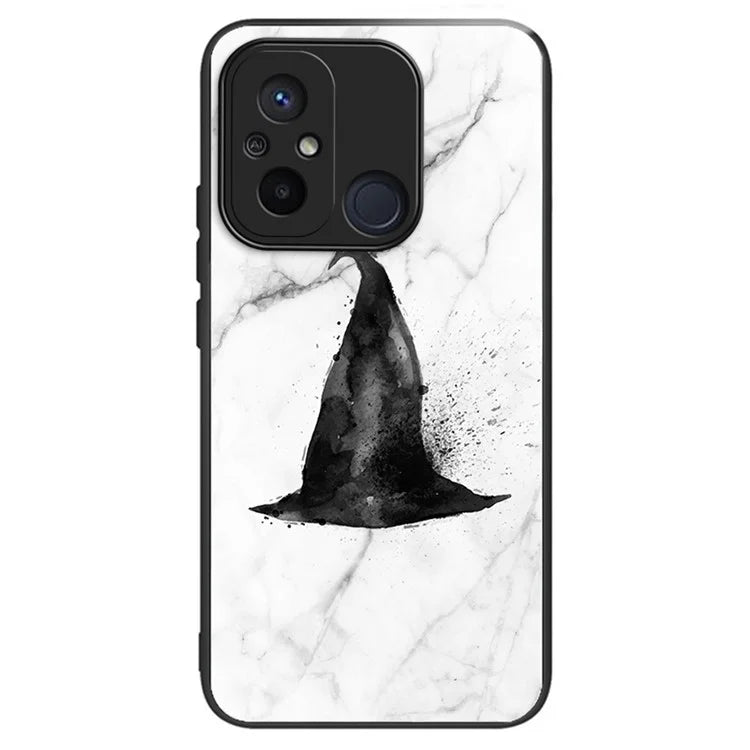 Phone Case for Xiaomi Redmi 12C 4G Resistant TPU+Tempered Glass Cover Pattern Design
