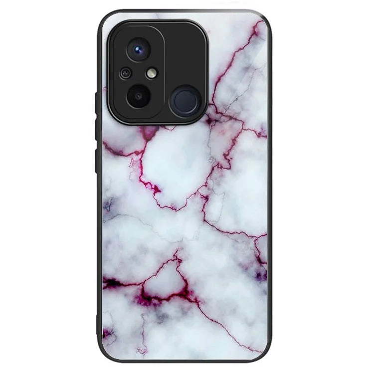 Phone Case for Xiaomi Redmi 12C 4G Resistant TPU+Tempered Glass Cover Pattern Design