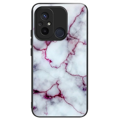 Phone Case for Xiaomi Redmi 12C 4G Resistant TPU+Tempered Glass Cover Pattern Design