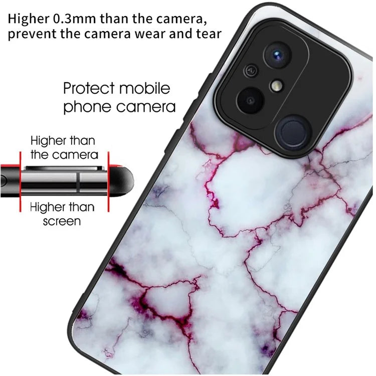 Phone Case for Xiaomi Redmi 12C 4G Resistant TPU+Tempered Glass Cover Pattern Design