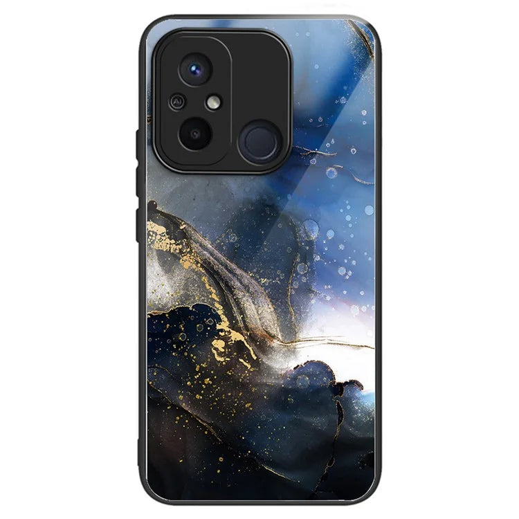 Phone Case for Xiaomi Redmi 12C 4G Resistant TPU+Tempered Glass Cover Pattern Design
