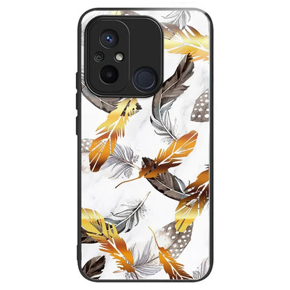 Phone Case for Xiaomi Redmi 12C 4G Resistant TPU+Tempered Glass Cover Pattern Design