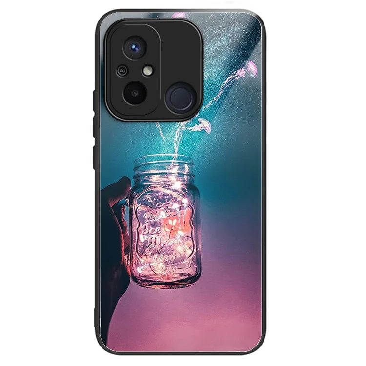 Phone Case for Xiaomi Redmi 12C 4G Resistant TPU+Tempered Glass Cover Pattern Design