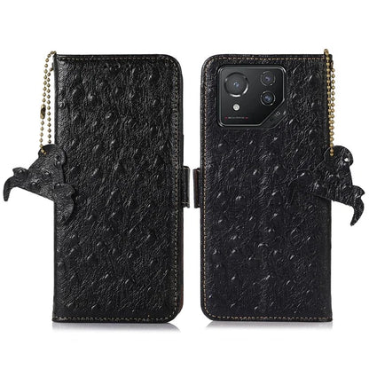 For Asus ROG Phone 8 5G / Phone 8 Pro 5G Ostrich Texture Wallet Case Genuine Cow Leather Phone Cover