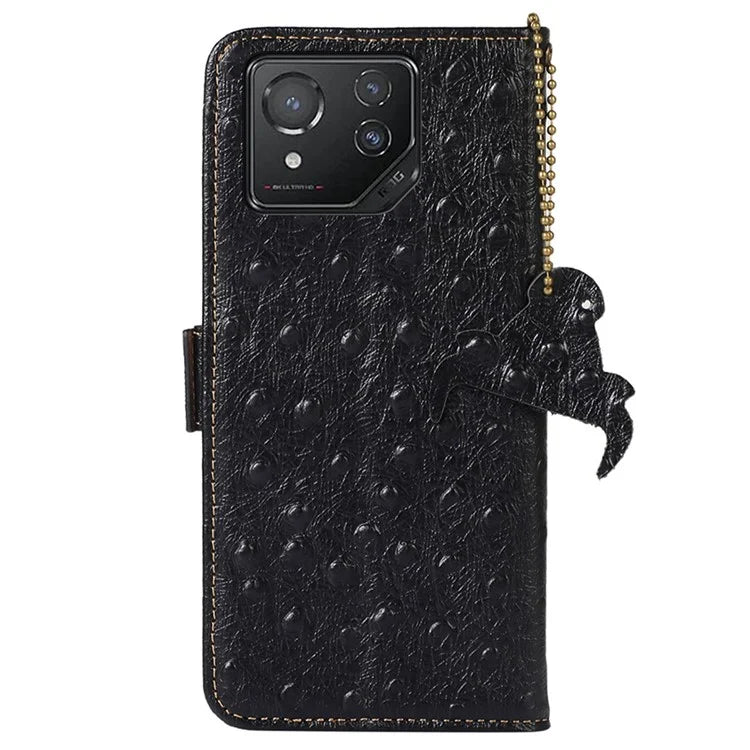 For Asus ROG Phone 8 5G / Phone 8 Pro 5G Ostrich Texture Wallet Case Genuine Cow Leather Phone Cover
