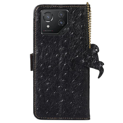 For Asus ROG Phone 8 5G / Phone 8 Pro 5G Ostrich Texture Wallet Case Genuine Cow Leather Phone Cover