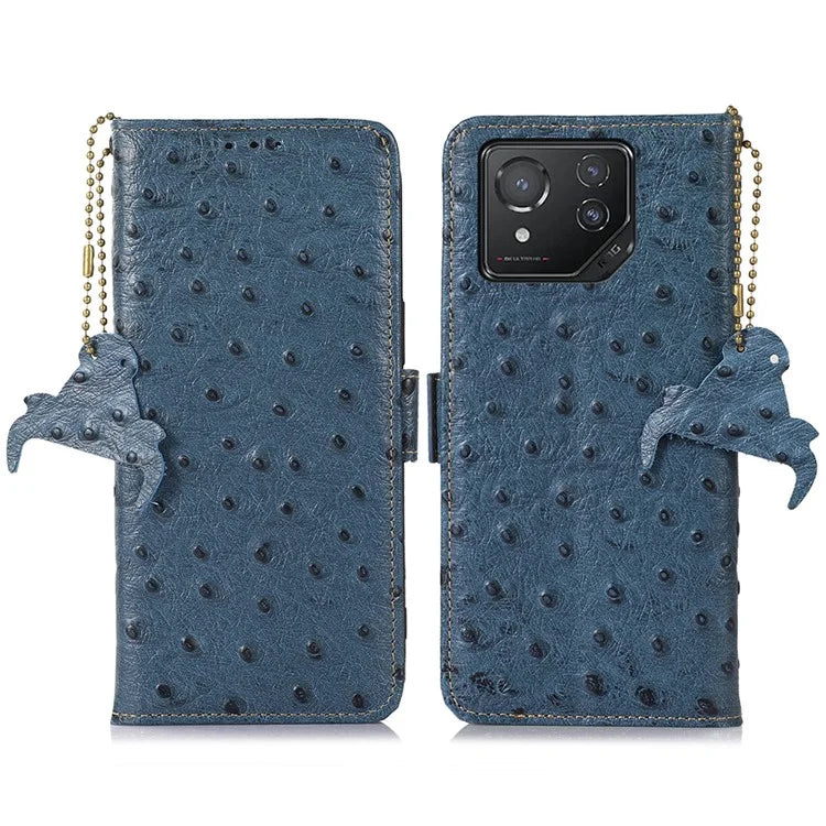 For Asus ROG Phone 8 5G / Phone 8 Pro 5G Ostrich Texture Wallet Case Genuine Cow Leather Phone Cover