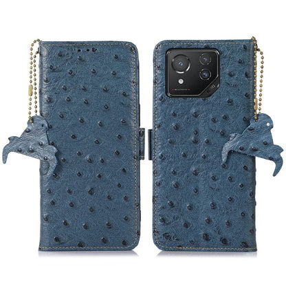 For Asus ROG Phone 8 5G / Phone 8 Pro 5G Ostrich Texture Wallet Case Genuine Cow Leather Phone Cover