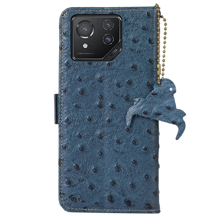 For Asus ROG Phone 8 5G / Phone 8 Pro 5G Ostrich Texture Wallet Case Genuine Cow Leather Phone Cover
