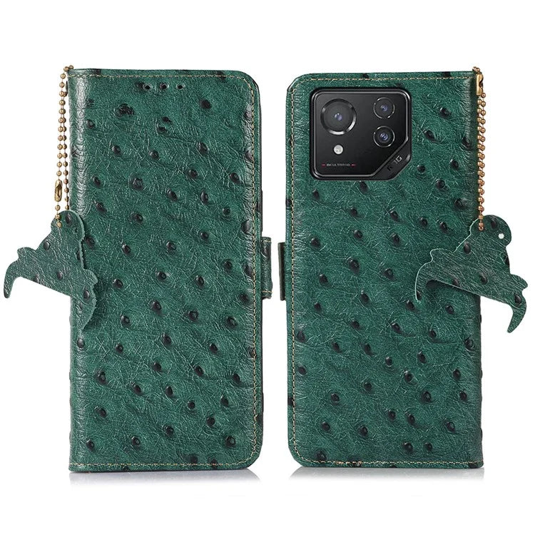 For Asus ROG Phone 8 5G / Phone 8 Pro 5G Ostrich Texture Wallet Case Genuine Cow Leather Phone Cover