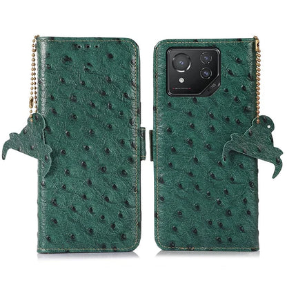 For Asus ROG Phone 8 5G / Phone 8 Pro 5G Ostrich Texture Wallet Case Genuine Cow Leather Phone Cover