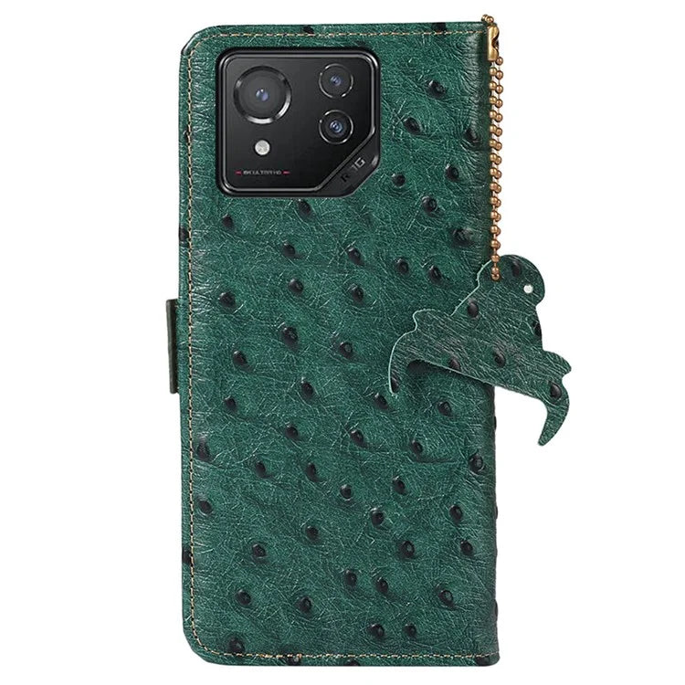 For Asus ROG Phone 8 5G / Phone 8 Pro 5G Ostrich Texture Wallet Case Genuine Cow Leather Phone Cover