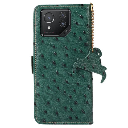 For Asus ROG Phone 8 5G / Phone 8 Pro 5G Ostrich Texture Wallet Case Genuine Cow Leather Phone Cover