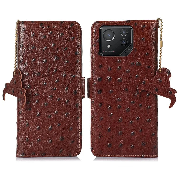 For Asus ROG Phone 8 5G / Phone 8 Pro 5G Ostrich Texture Wallet Case Genuine Cow Leather Phone Cover