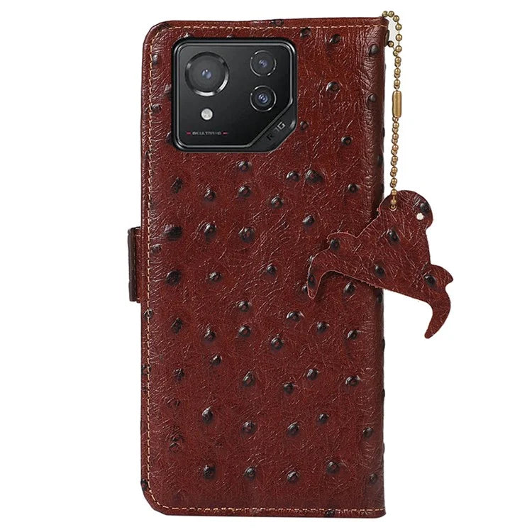 For Asus ROG Phone 8 5G / Phone 8 Pro 5G Ostrich Texture Wallet Case Genuine Cow Leather Phone Cover