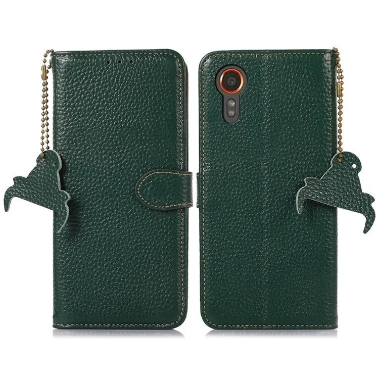 For Samsung Galaxy Xcover 7 RFID Blocking Phone Case Genuine Cow Leather Cover