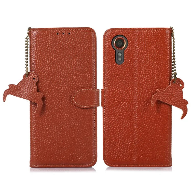 For Samsung Galaxy Xcover 7 RFID Blocking Phone Case Genuine Cow Leather Cover