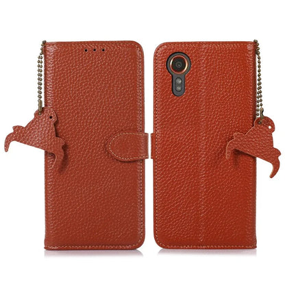 For Samsung Galaxy Xcover 7 RFID Blocking Phone Case Genuine Cow Leather Cover