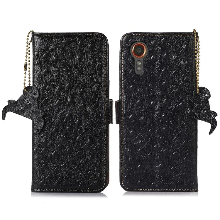 For Samsung Galaxy Xcover 7 Genuine Cow Leather Case RFID Blocking Wallet Cover
