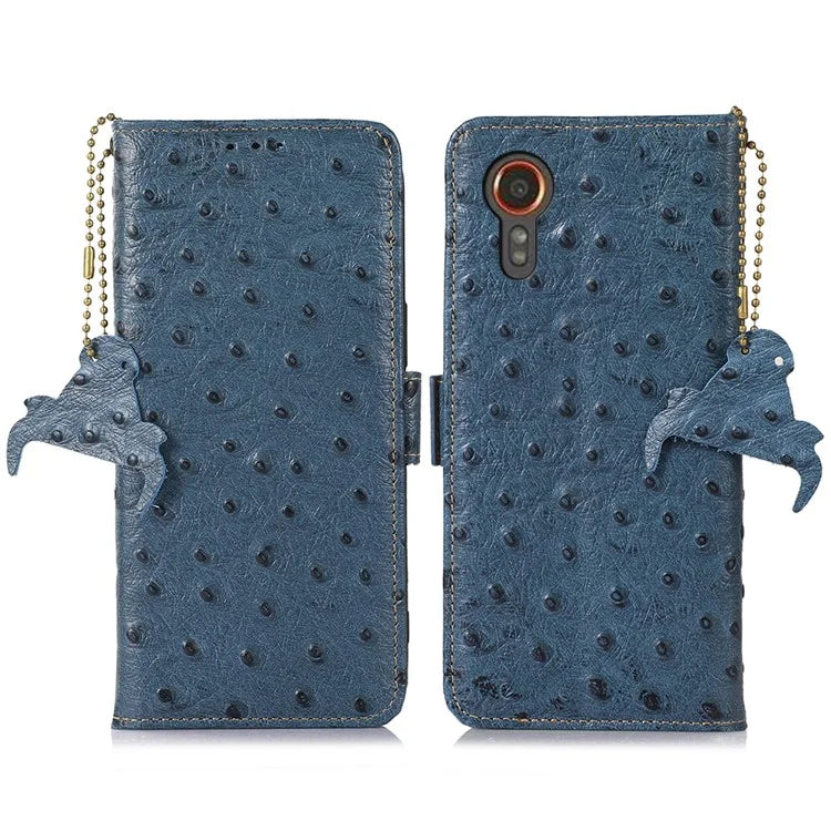 For Samsung Galaxy Xcover 7 Genuine Cow Leather Case RFID Blocking Wallet Cover