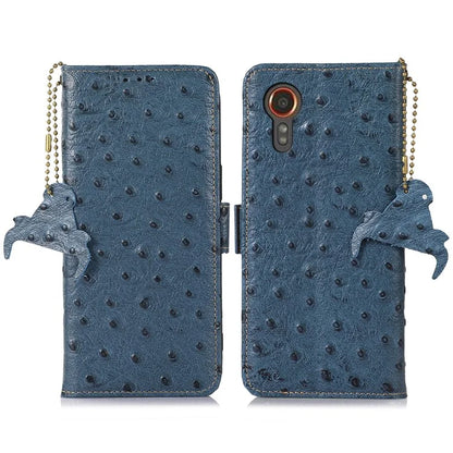 For Samsung Galaxy Xcover 7 Genuine Cow Leather Case RFID Blocking Wallet Cover