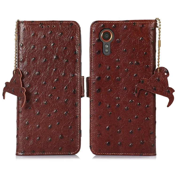 For Samsung Galaxy Xcover 7 Genuine Cow Leather Case RFID Blocking Wallet Cover