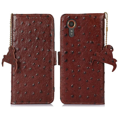 For Samsung Galaxy Xcover 7 Genuine Cow Leather Case RFID Blocking Wallet Cover