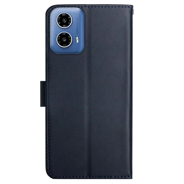 HT02 For Motorola Moto G34 5G Wallet Phone Case Nappa Texture Genuine Cow Leather Cover