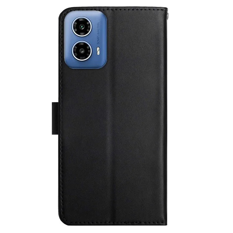 HT02 For Motorola Moto G34 5G Wallet Phone Case Nappa Texture Genuine Cow Leather Cover