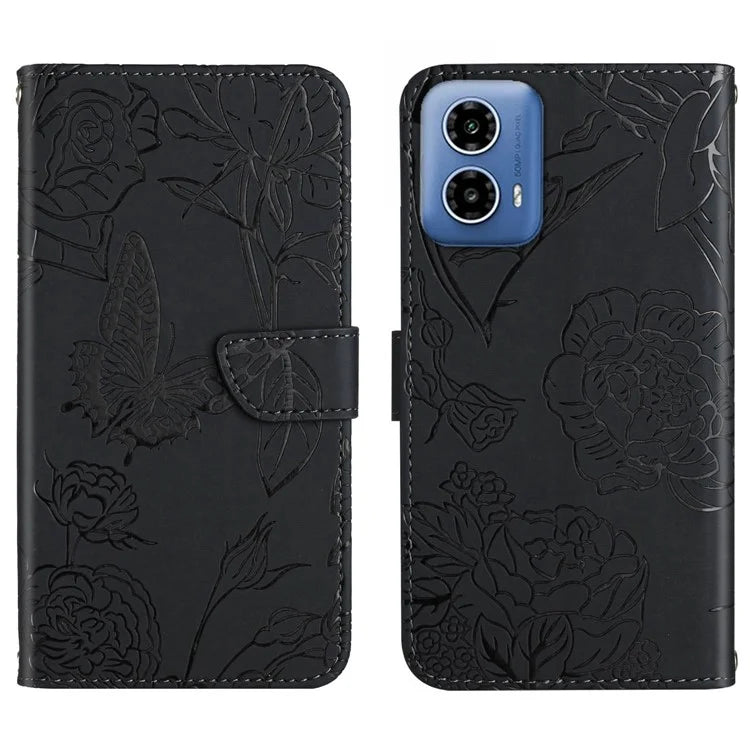 HT03 For Motorola Moto G34 5G Crossbody Case PU Leather+TPU Wallet Stand Phone Cover