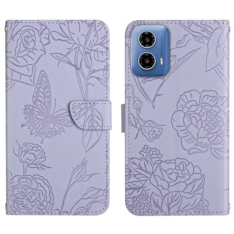 HT03 For Motorola Moto G34 5G Crossbody Case PU Leather+TPU Wallet Stand Phone Cover